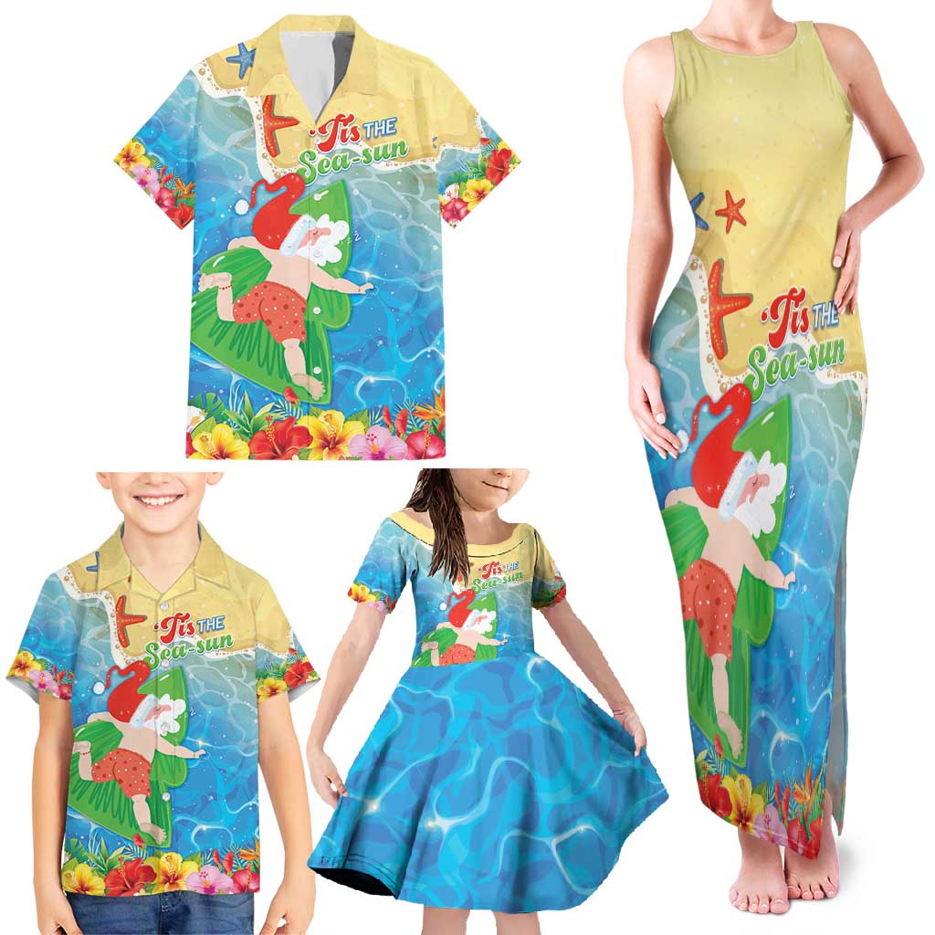 Christmas In Hawaii Family Matching Tank Maxi Dress and Hawaiian Shirt Tis The Sea Sun