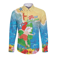 Christmas In Hawaii Long Sleeve Button Shirt Tis The Sea Sun LT05 Unisex Blue - Polynesian Pride