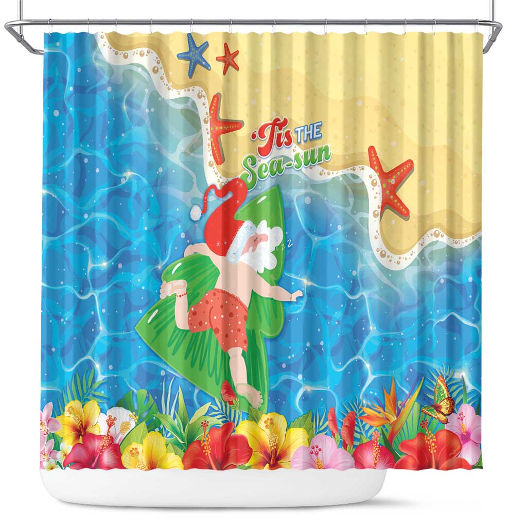 Christmas In Hawaii Shower Curtain Tis The Sea Sun LT05 Blue - Polynesian Pride