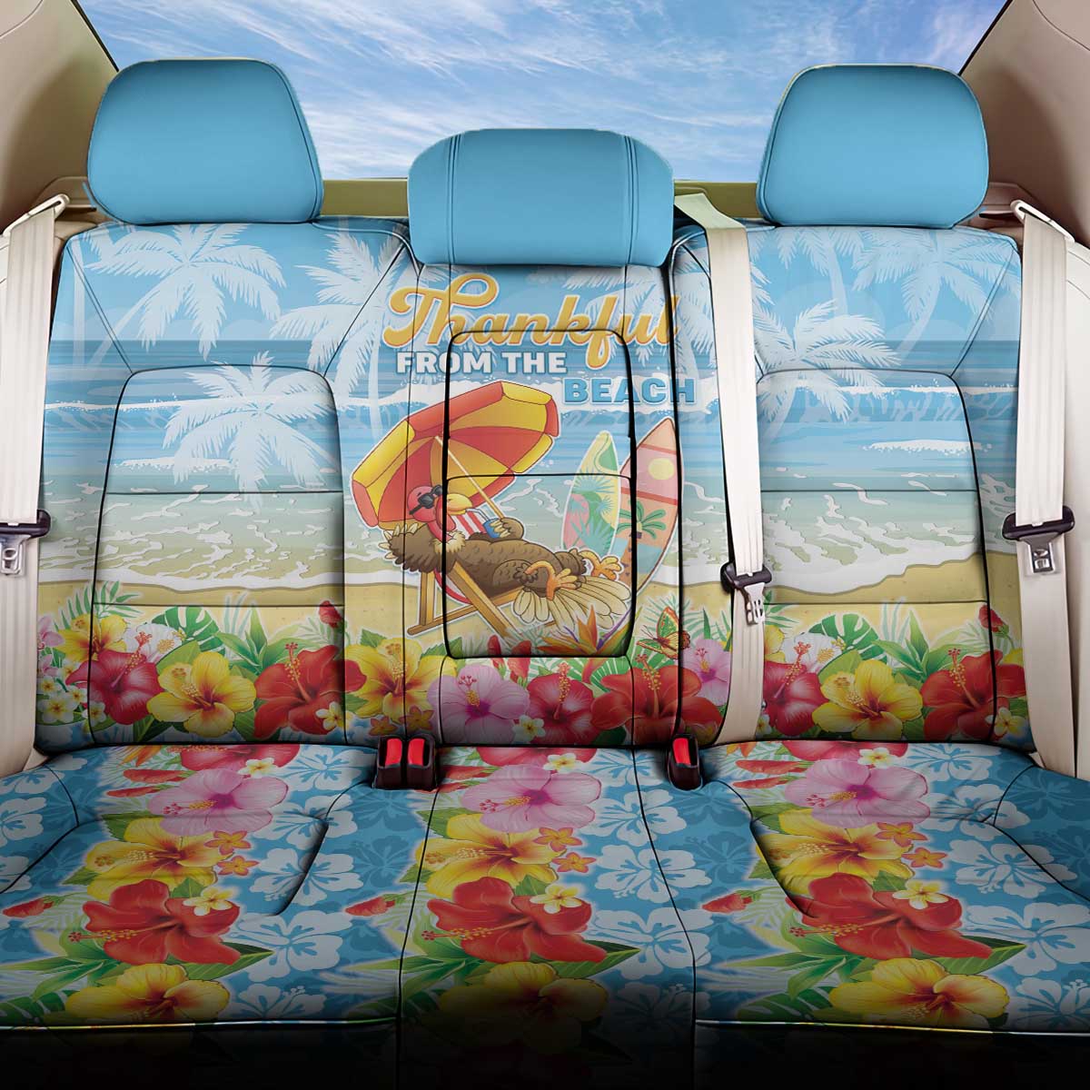 Hawaii Funny Thanksgiving Back Car Seat Cover Thankful From The Beach