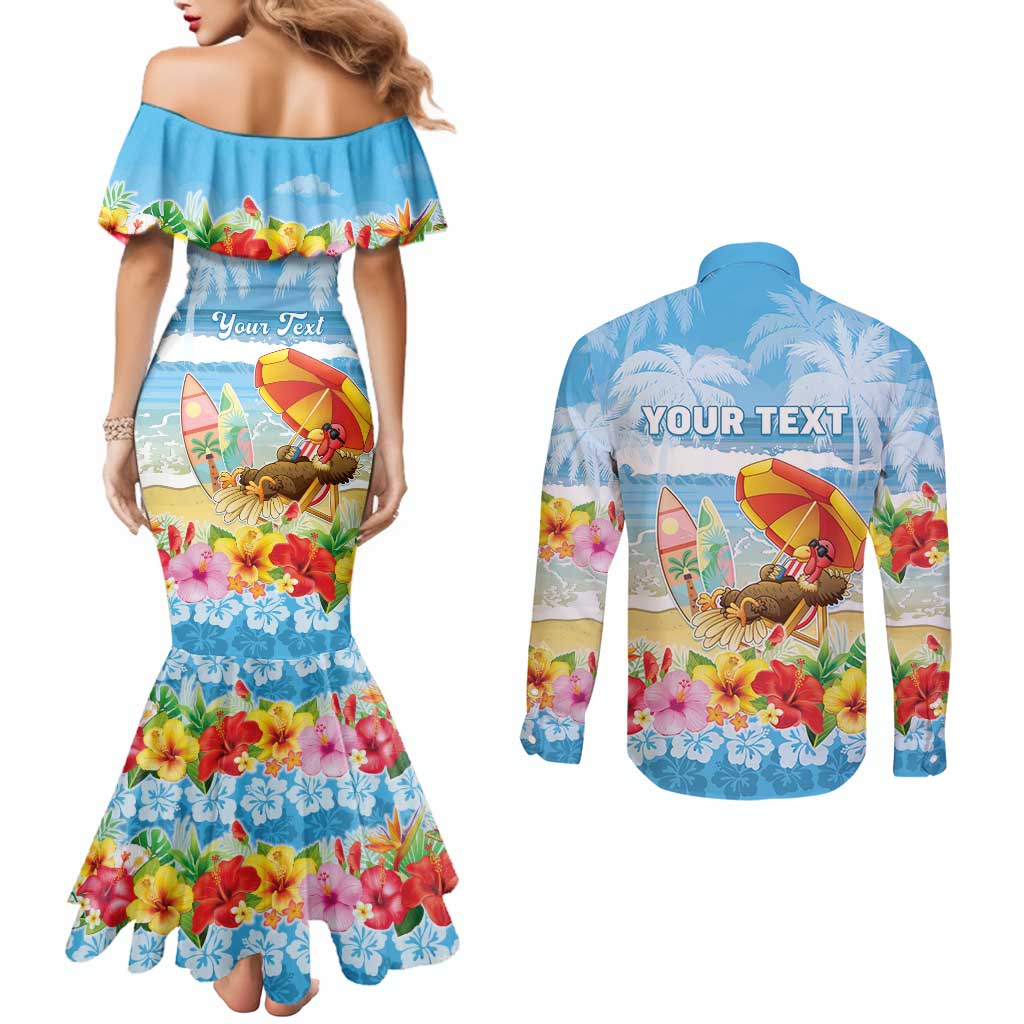 Personalised Hawaii Funny Thanksgiving Couples Matching Mermaid Dress and Long Sleeve Button Shirt Thankful From The Beach