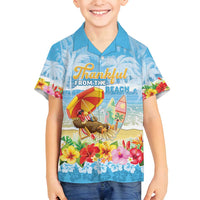 Personalised Hawaii Funny Thanksgiving Family Matching Long Sleeve Bodycon Dress and Hawaiian Shirt Thankful From The Beach LT05 Son's Shirt Blue - Polynesian Pride