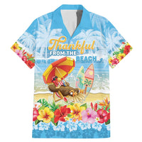 Personalised Hawaii Funny Thanksgiving Family Matching Mermaid Dress and Hawaiian Shirt Thankful From The Beach LT05 Dad's Shirt - Short Sleeve Blue - Polynesian Pride