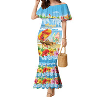 Personalised Hawaii Funny Thanksgiving Family Matching Mermaid Dress and Hawaiian Shirt Thankful From The Beach LT05 Mom's Dress Blue - Polynesian Pride