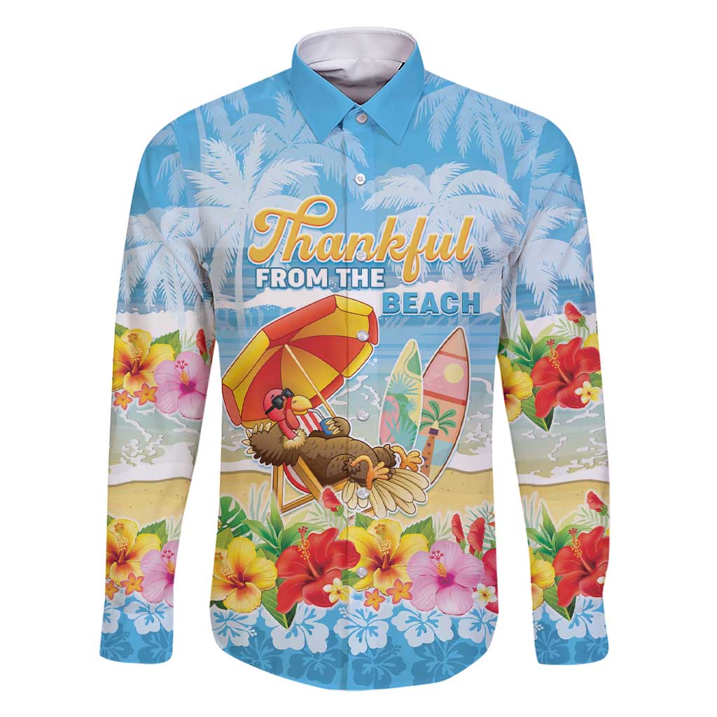 Personalised Hawaii Funny Thanksgiving Family Matching Short Sleeve Bodycon Dress and Hawaiian Shirt Thankful From The Beach LT05 Dad's Shirt - Long Sleeve Blue - Polynesian Pride