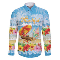 Personalised Hawaii Funny Thanksgiving Family Matching Short Sleeve Bodycon Dress and Hawaiian Shirt Thankful From The Beach LT05 Dad's Shirt - Long Sleeve Blue - Polynesian Pride