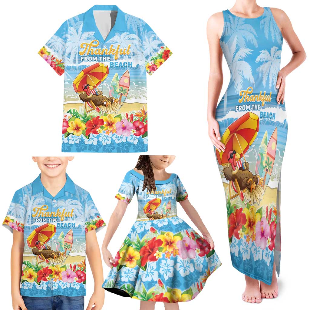 Personalised Hawaii Funny Thanksgiving Family Matching Tank Maxi Dress and Hawaiian Shirt Thankful From The Beach