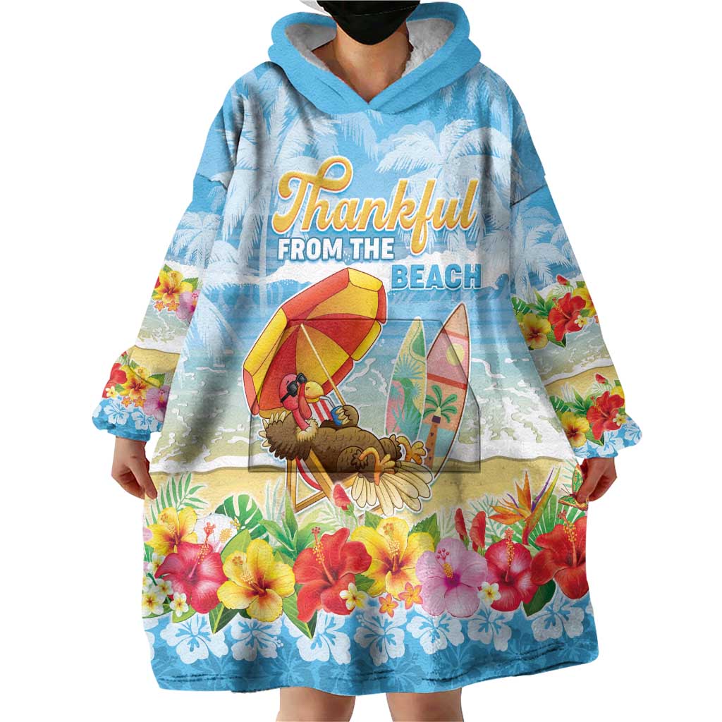 Personalised Hawaii Funny Thanksgiving Wearable Blanket Hoodie Thankful From The Beach