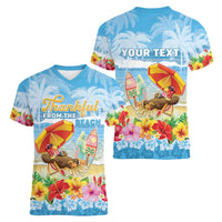 Personalised Hawaii Funny Thanksgiving Women V-Neck T-Shirt Thankful From The Beach LT05 - Polynesian Pride