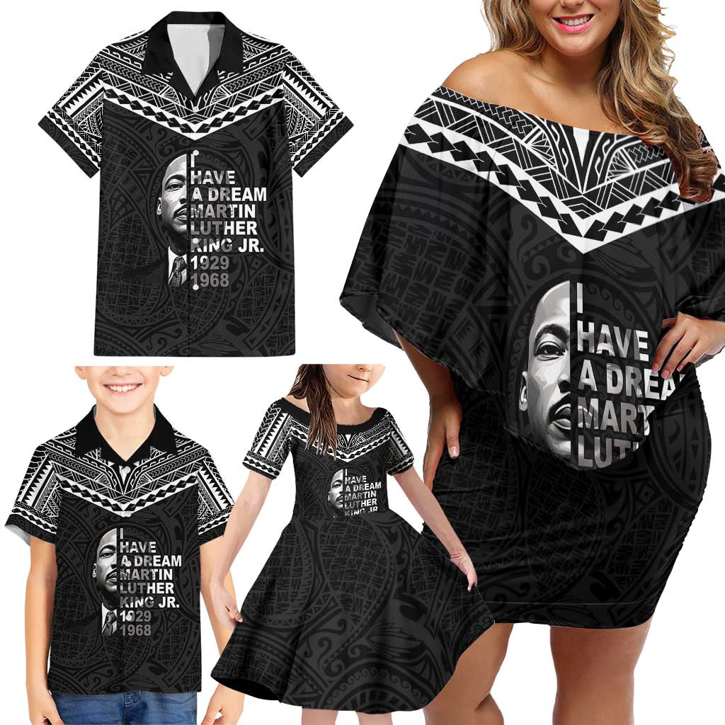 American Samoa MLK Day Family Matching Off Shoulder Short Dress and Hawaiian Shirt Polynesian Style