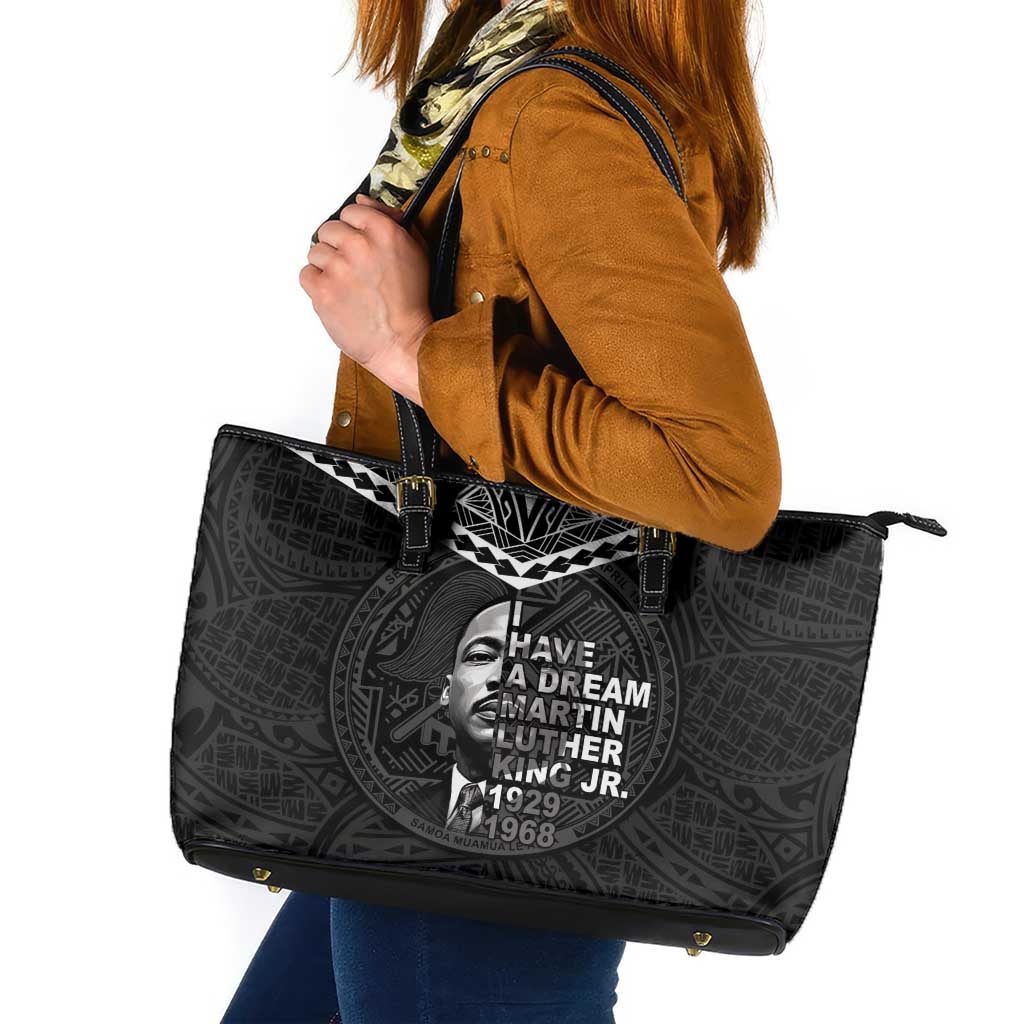 American Samoa MLK Day Leather Tote Bag Polynesian Style LT05 Black - Polynesian Pride
