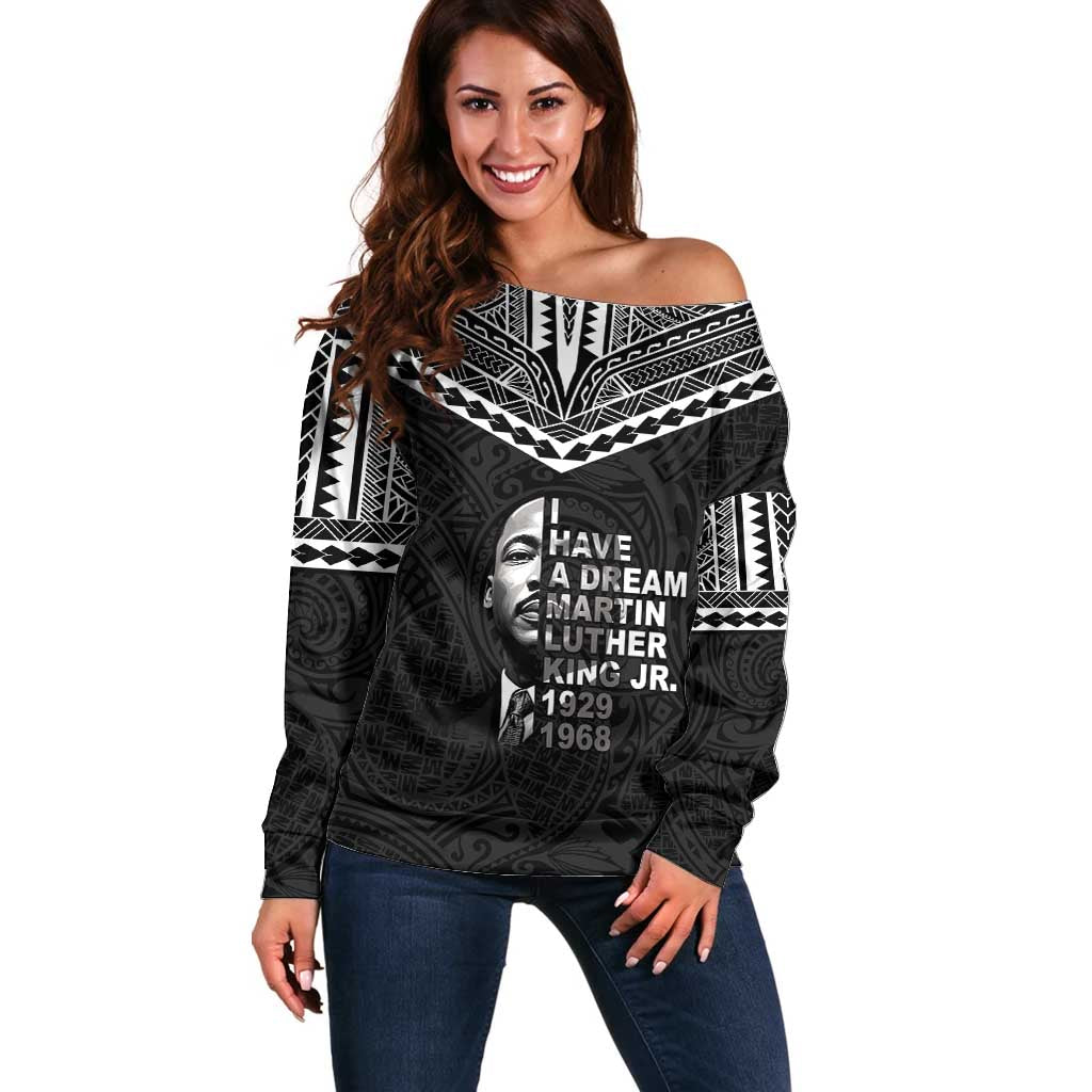 American Samoa MLK Day Off Shoulder Sweater Polynesian Style