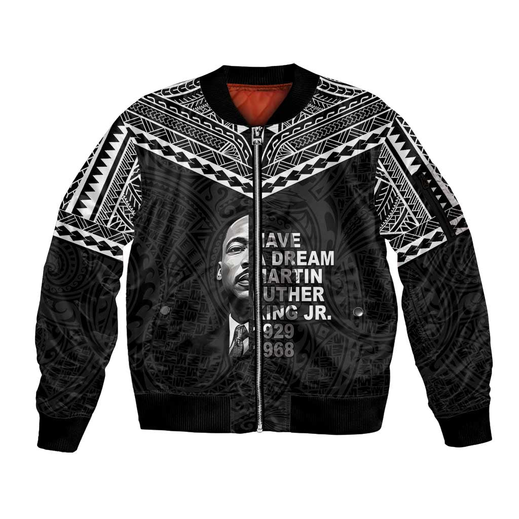 American Samoa MLK Day Sleeve Zip Bomber Jacket Polynesian Style