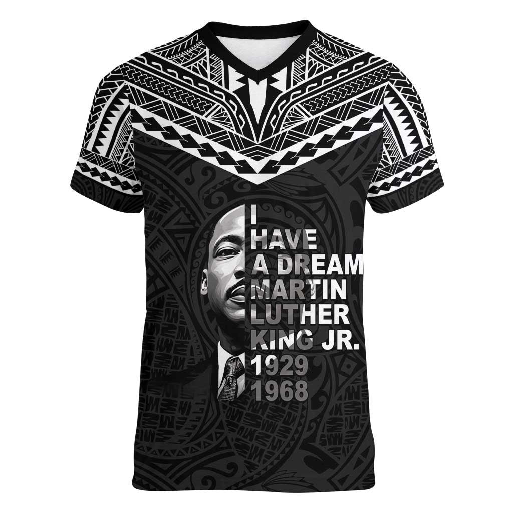 American Samoa MLK Day Women V-Neck T-Shirt Polynesian Style