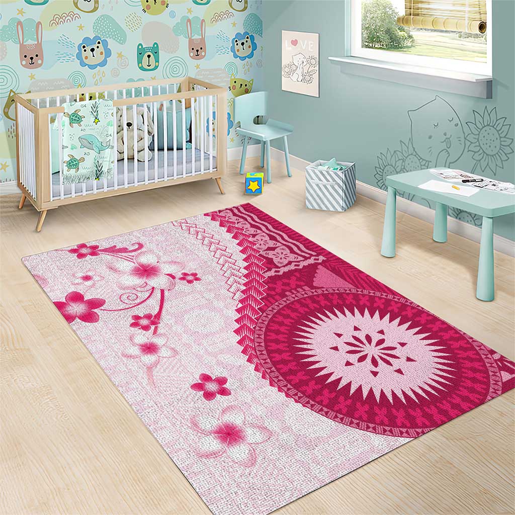 Bula Fiji Area Rug Pink Plumeria Masi Tapa Pattern LT05 - Polynesian Pride