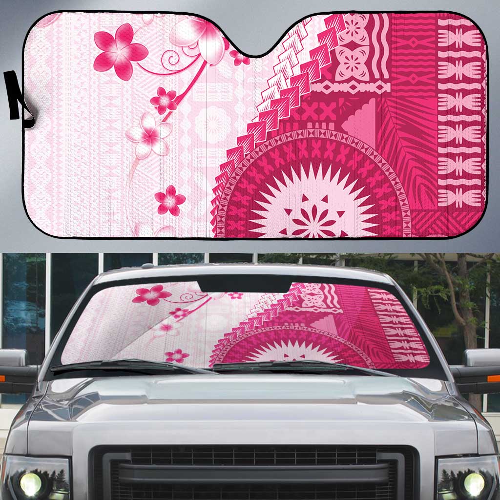 Bula Fiji Auto Sun Shade Pink Plumeria Masi Tapa Pattern LT05 Pink - Polynesian Pride