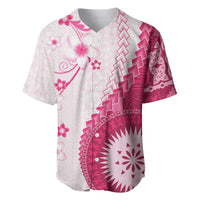 Bula Fiji Baseball Jersey Pink Plumeria Masi Tapa Pattern - Polynesian Pride