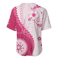 Bula Fiji Baseball Jersey Pink Plumeria Masi Tapa Pattern - Polynesian Pride