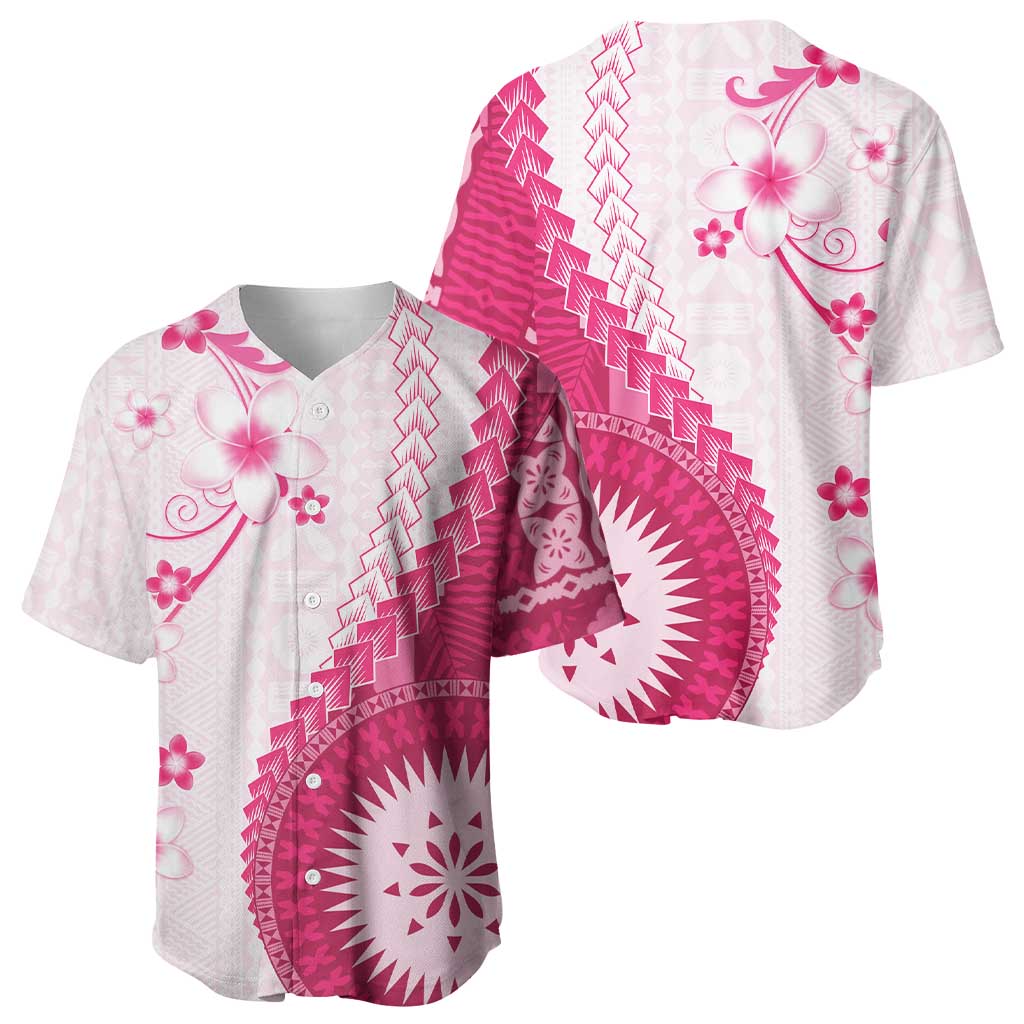 Bula Fiji Baseball Jersey Pink Plumeria Masi Tapa Pattern - Polynesian Pride