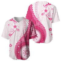 Bula Fiji Baseball Jersey Pink Plumeria Masi Tapa Pattern - Polynesian Pride