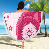 Bula Fiji Beach Blanket Pink Plumeria Masi Tapa Pattern LT05 - Polynesian Pride