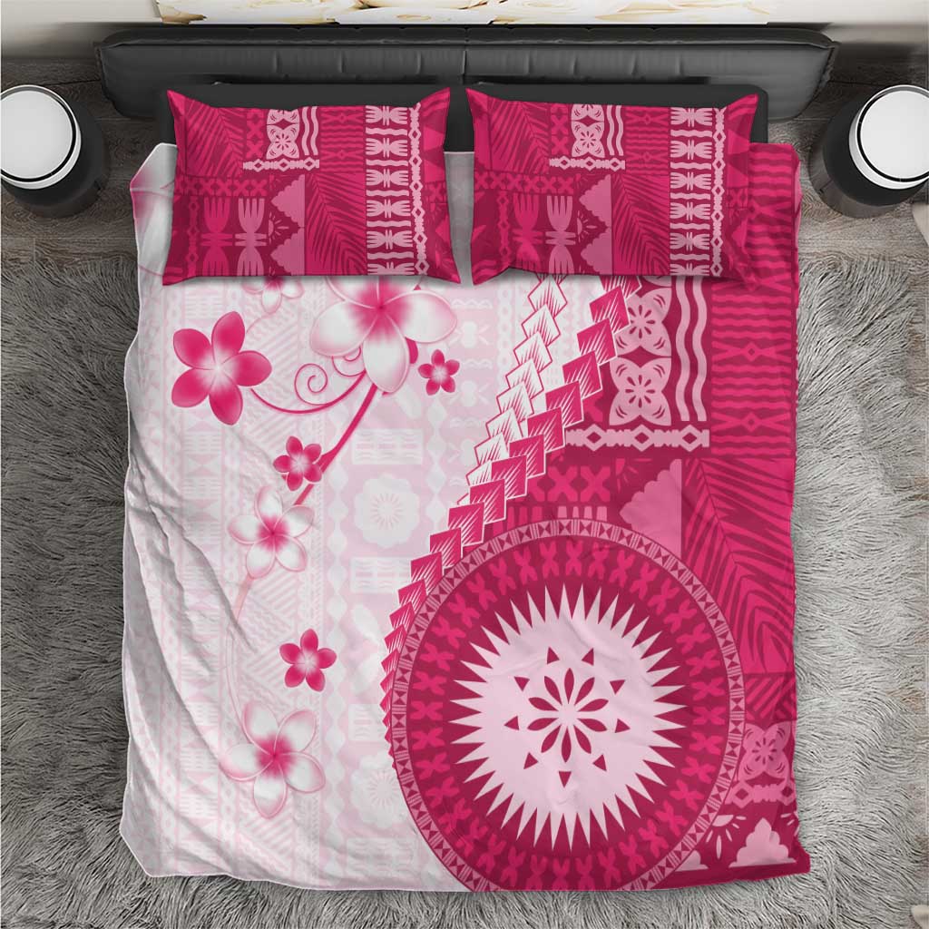 Bula Fiji Bedding Set Pink Plumeria Masi Tapa Pattern LT05 Pink - Polynesian Pride