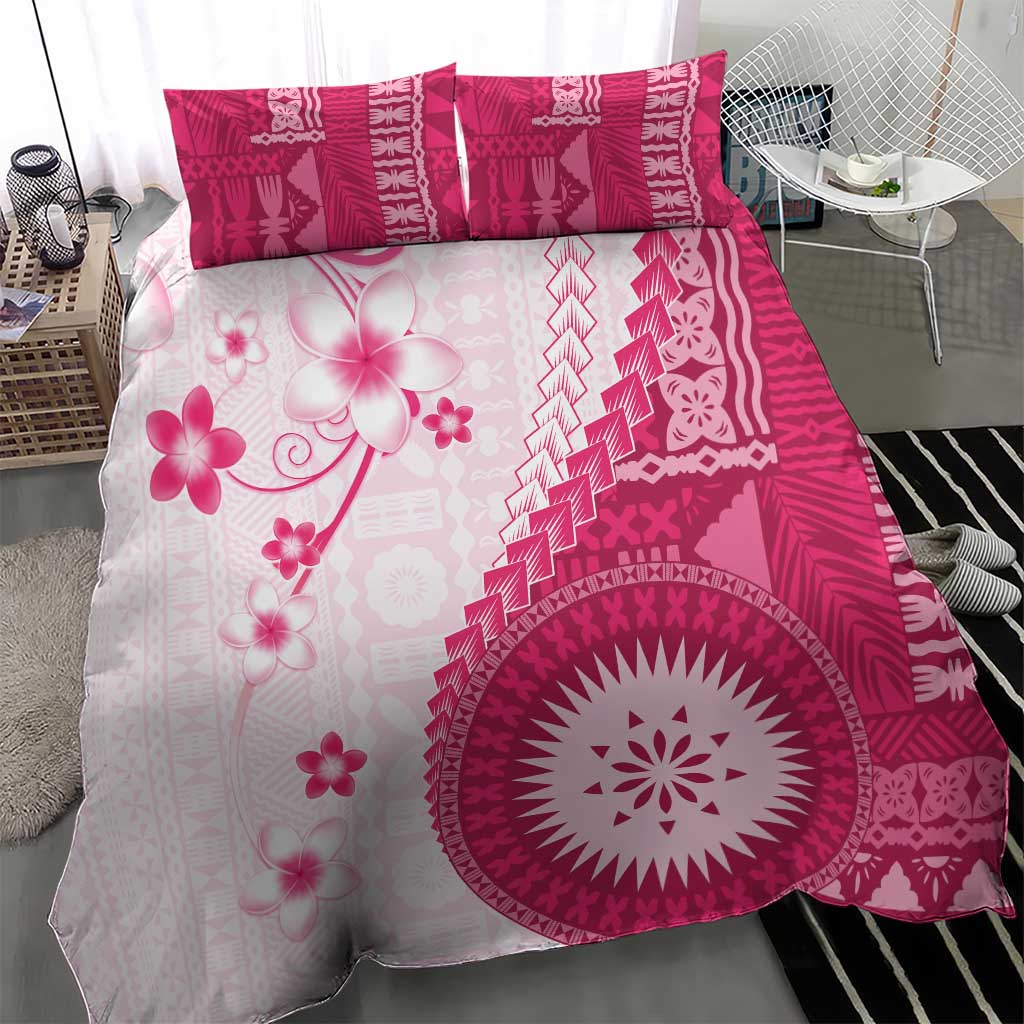 Bula Fiji Bedding Set Pink Plumeria Masi Tapa Pattern LT05 - Polynesian Pride