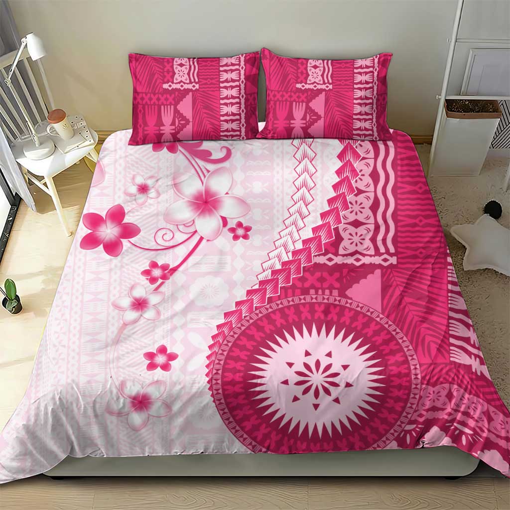 Bula Fiji Bedding Set Pink Plumeria Masi Tapa Pattern LT05 - Polynesian Pride