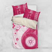 Bula Fiji Bedding Set Pink Plumeria Masi Tapa Pattern LT05 US Twin 172cm x 218cm Pink - Polynesian Pride
