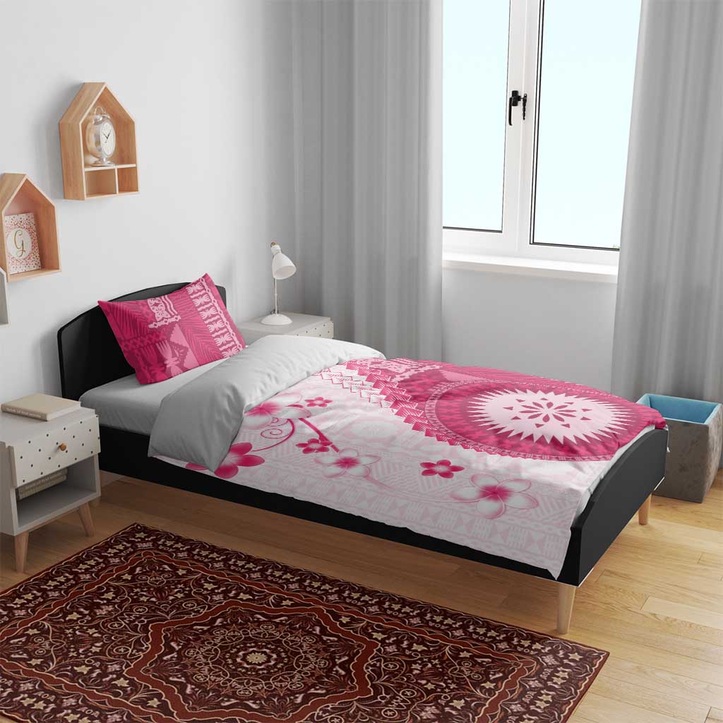Bula Fiji Bedding Set Pink Plumeria Masi Tapa Pattern LT05 - Polynesian Pride