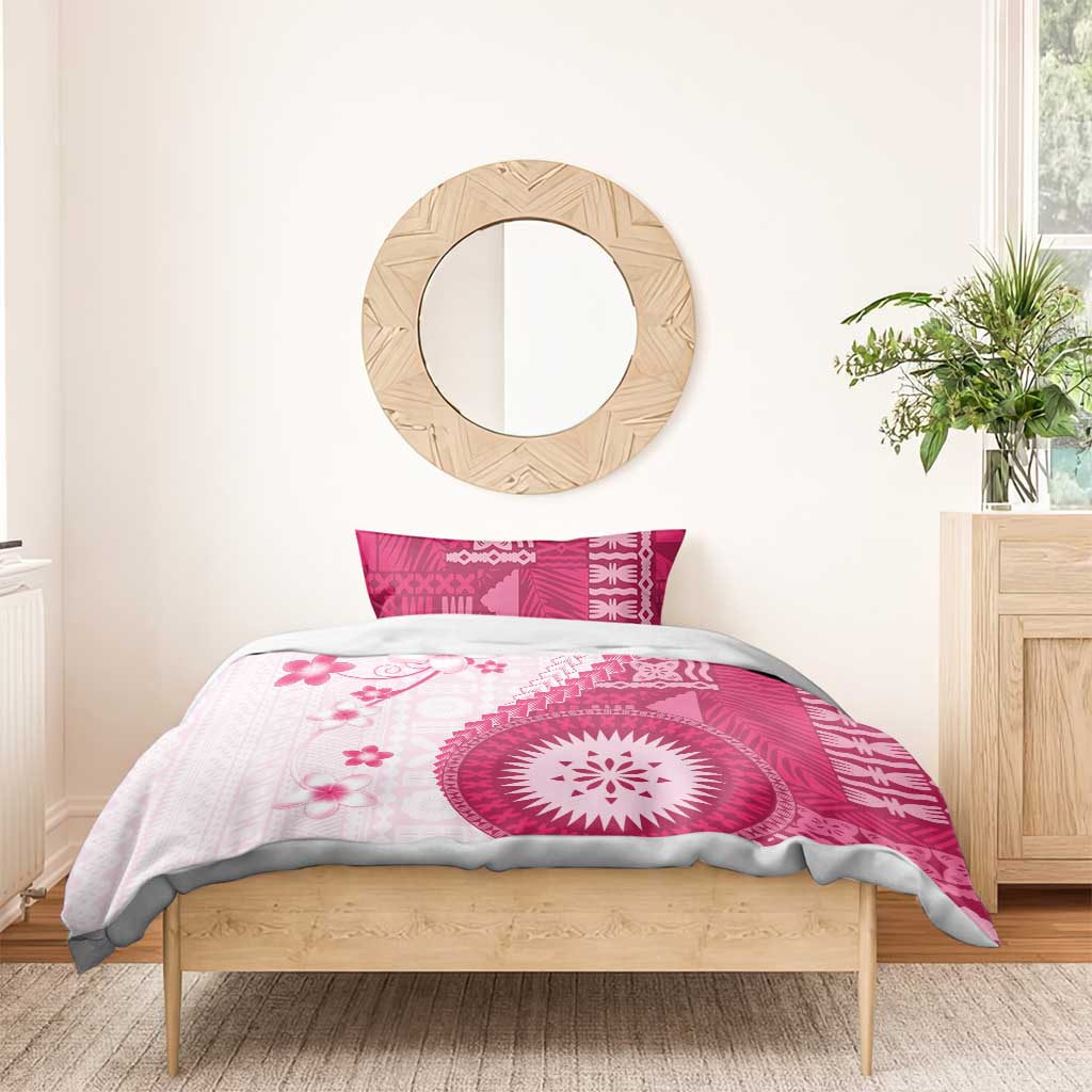Bula Fiji Bedding Set Pink Plumeria Masi Tapa Pattern LT05 - Polynesian Pride