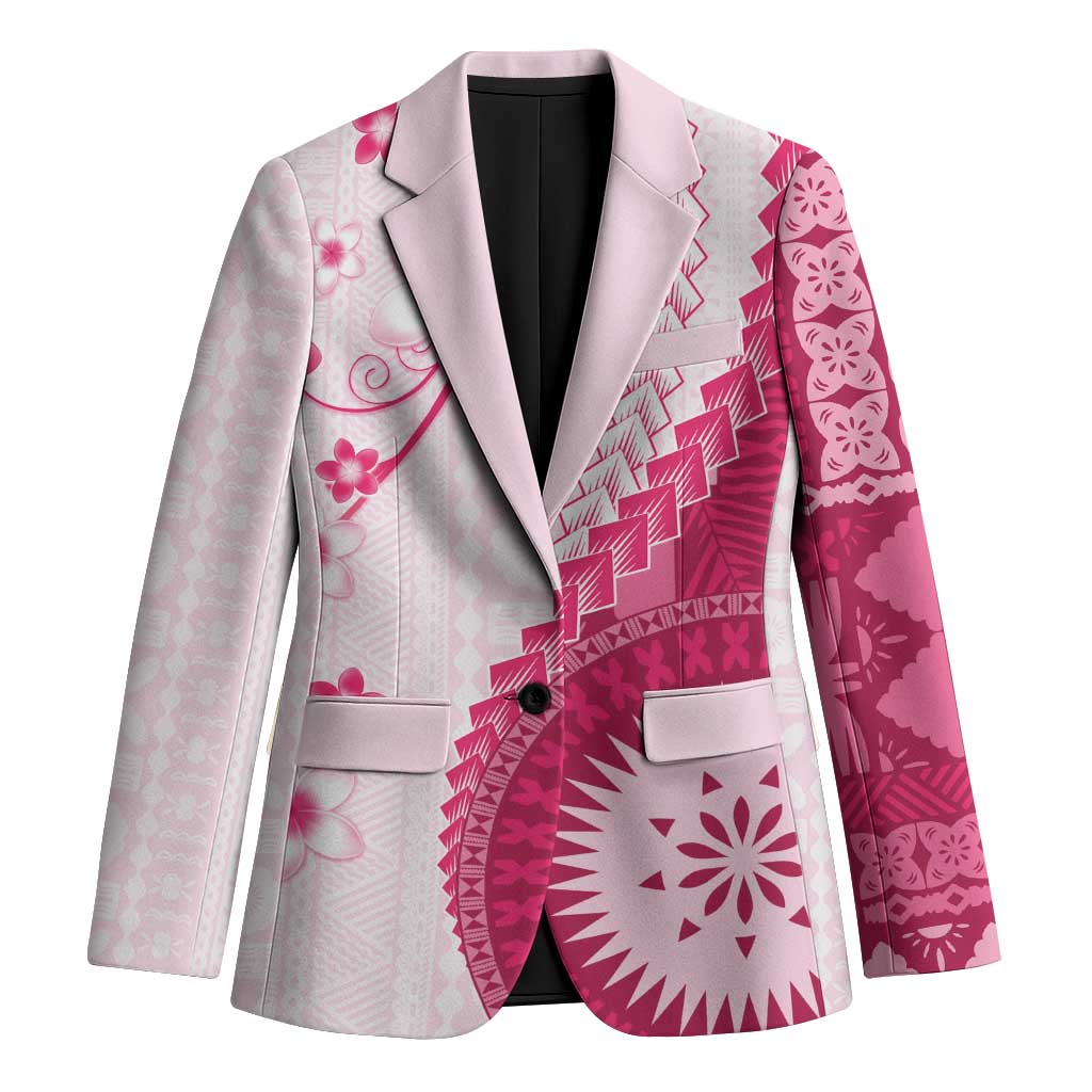 Bula Fiji Blazer Pink Plumeria Masi Tapa Pattern LT05 Unisex Pink - Polynesian Pride