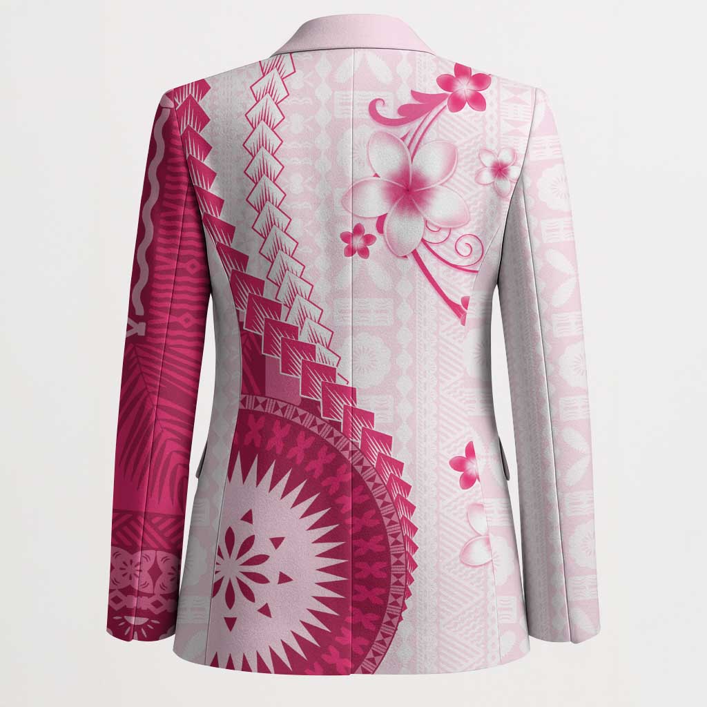 Bula Fiji Blazer Pink Plumeria Masi Tapa Pattern LT05 - Polynesian Pride