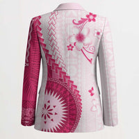 Bula Fiji Blazer Pink Plumeria Masi Tapa Pattern LT05 - Polynesian Pride