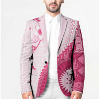 Bula Fiji Blazer Pink Plumeria Masi Tapa Pattern LT05 - Polynesian Pride