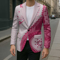 Bula Fiji Blazer Pink Plumeria Masi Tapa Pattern LT05 - Polynesian Pride
