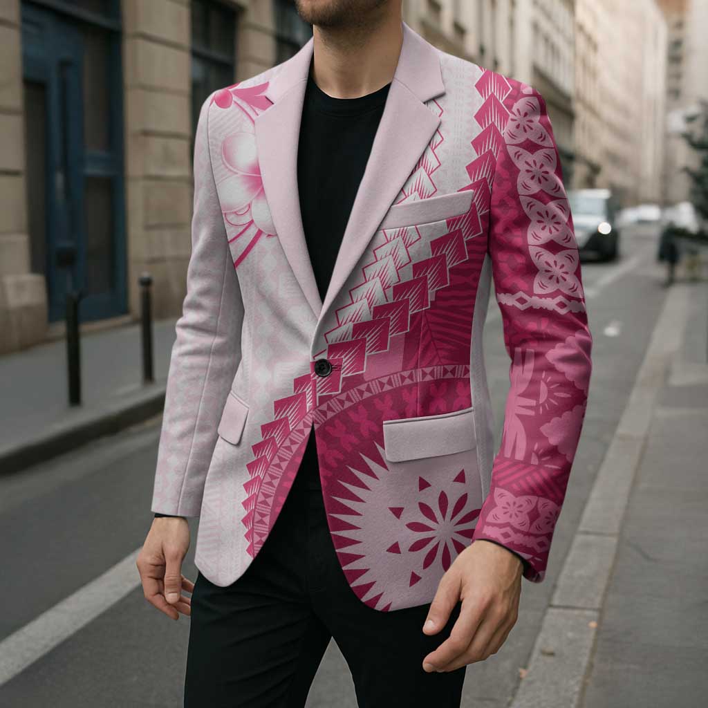 Bula Fiji Blazer Pink Plumeria Masi Tapa Pattern LT05 - Polynesian Pride