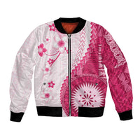 Bula Fiji Bomber Jacket Pink Plumeria Masi Tapa Pattern LT05 Unisex Pink - Polynesian Pride