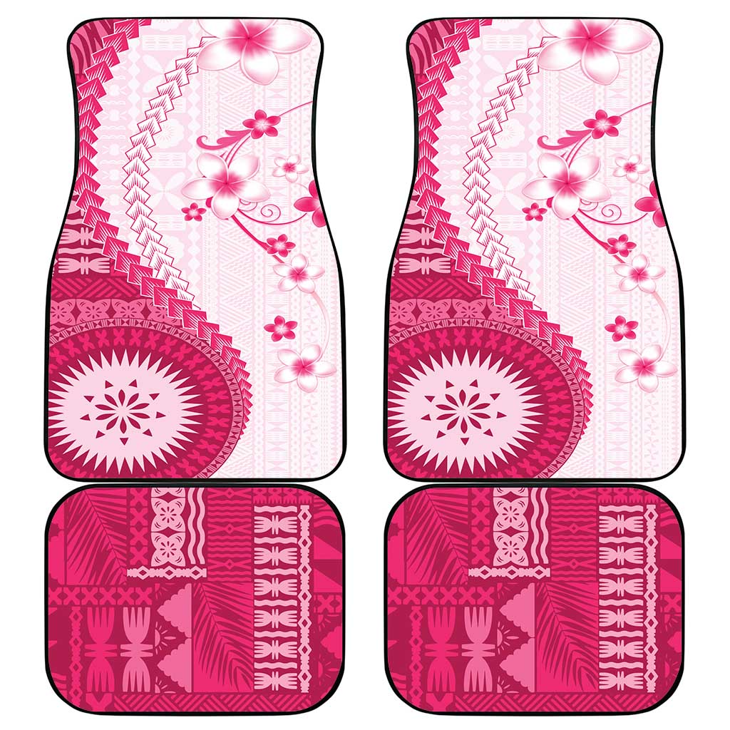 Bula Fiji Car Mats Pink Plumeria Masi Tapa Pattern - Polynesian Pride