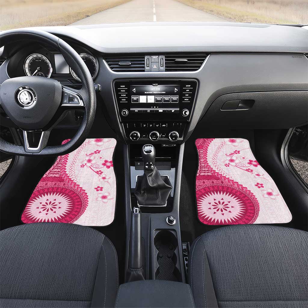 Bula Fiji Car Mats Pink Plumeria Masi Tapa Pattern - Polynesian Pride
