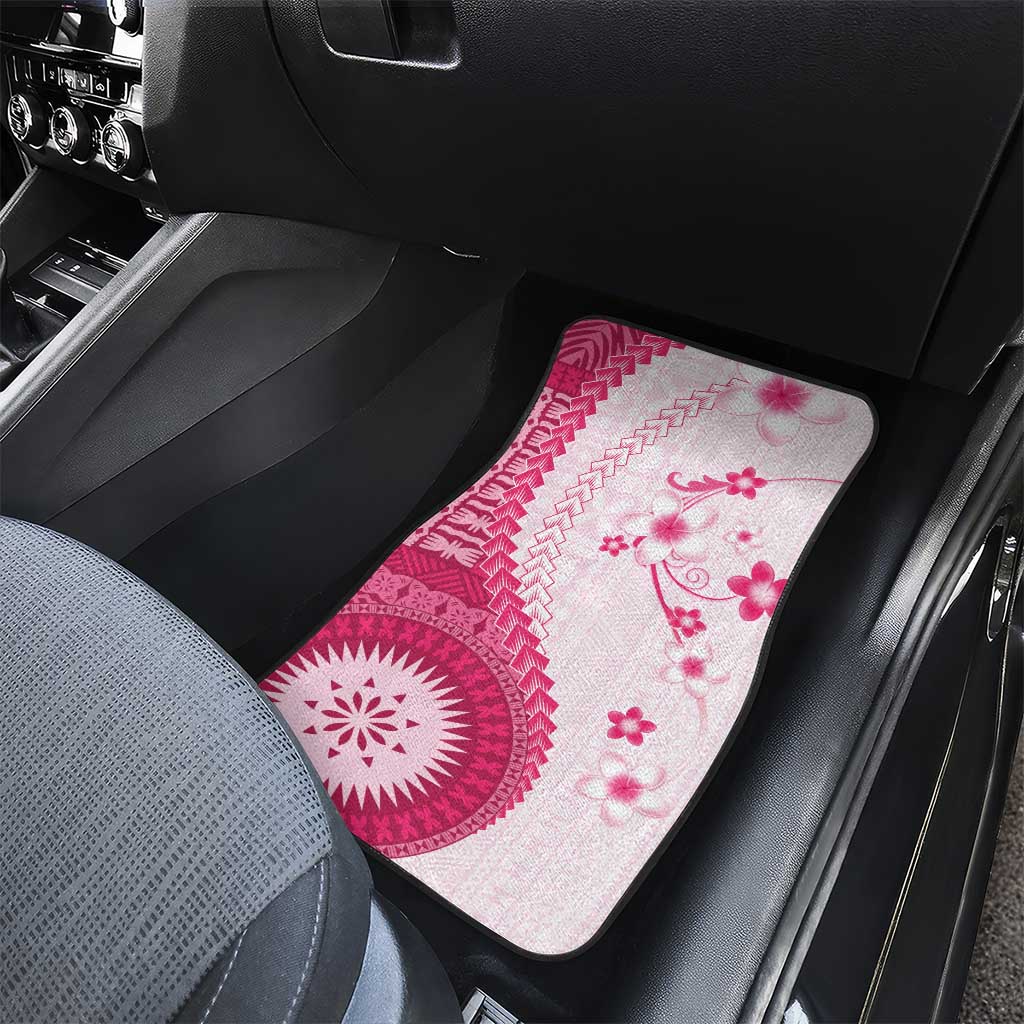 Bula Fiji Car Mats Pink Plumeria Masi Tapa Pattern - Polynesian Pride