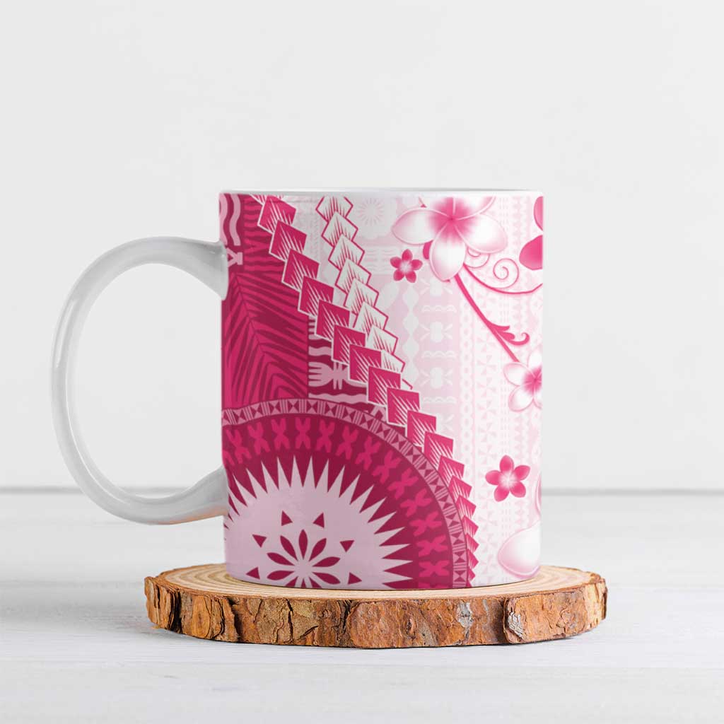 Bula Fiji Ceramic Mug Pink Plumeria Masi Tapa Pattern - Polynesian Pride