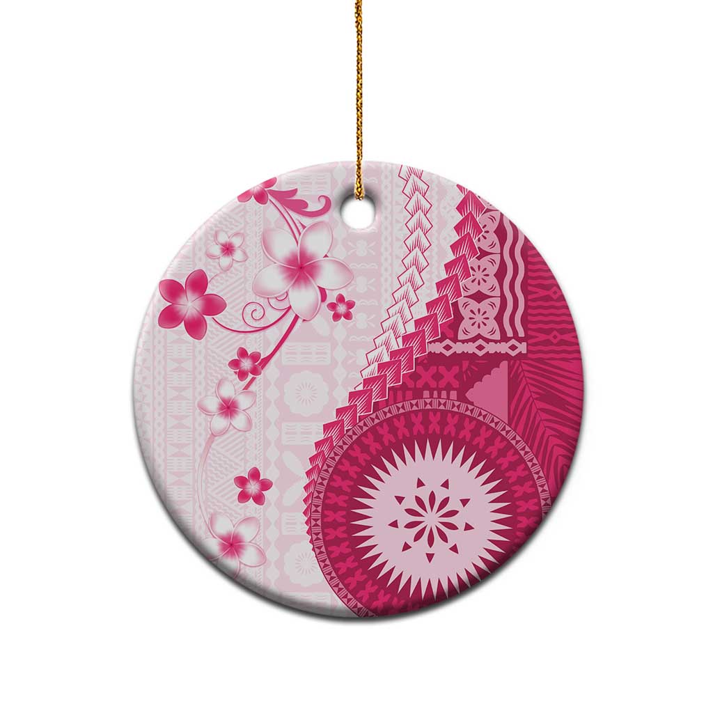 Bula Fiji Ceramic Ornament Pink Plumeria Masi Tapa Pattern LT05 - Polynesian Pride