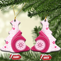 Bula Fiji Ceramic Ornament Pink Plumeria Masi Tapa Pattern LT05 Christmas Tree Pink - Polynesian Pride