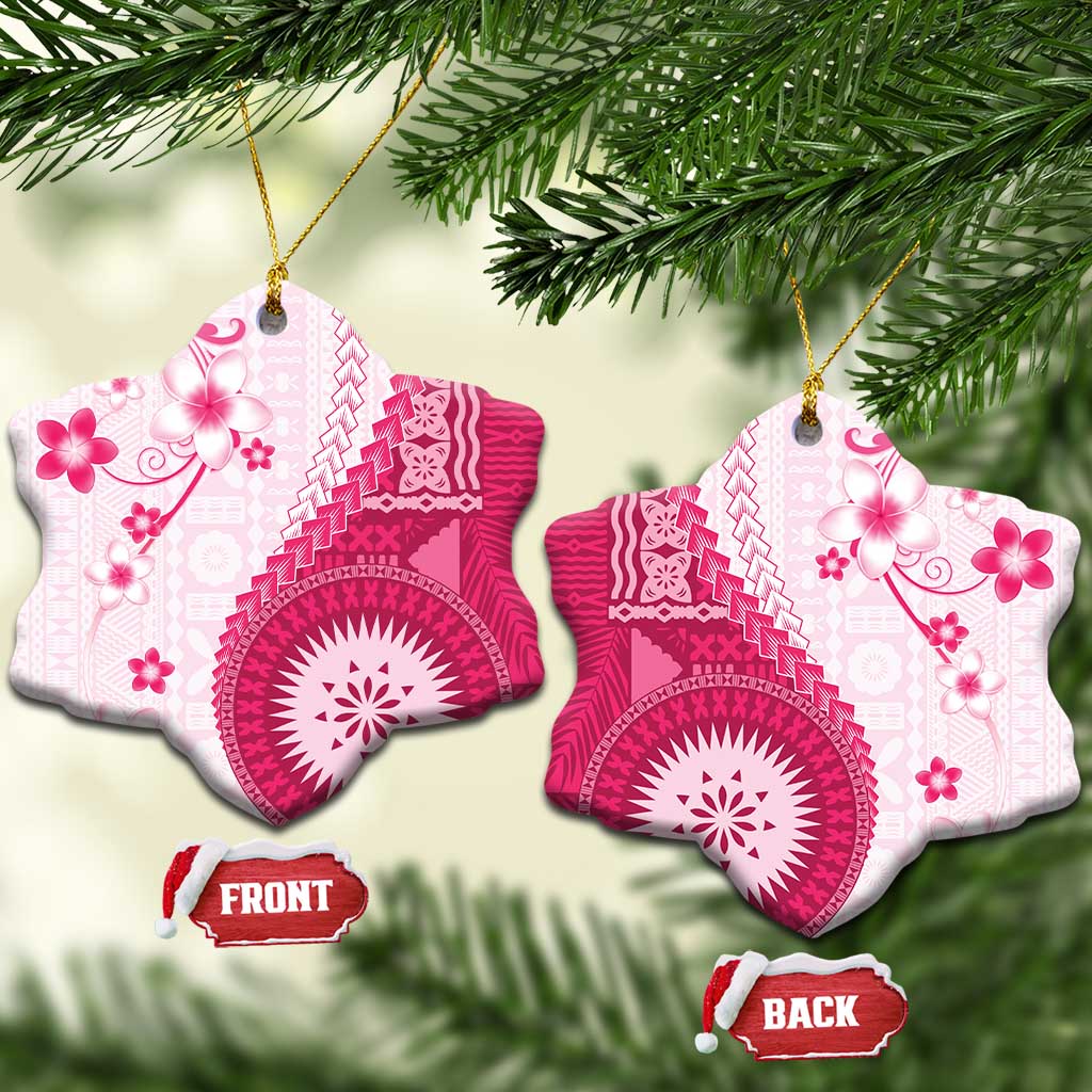 Bula Fiji Ceramic Ornament Pink Plumeria Masi Tapa Pattern LT05 Snow Flake Pink - Polynesian Pride