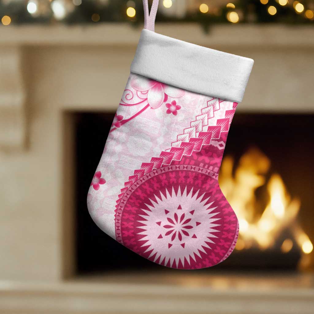 Bula Fiji Christmas Stocking Pink Plumeria Masi Tapa Pattern - Polynesian Pride