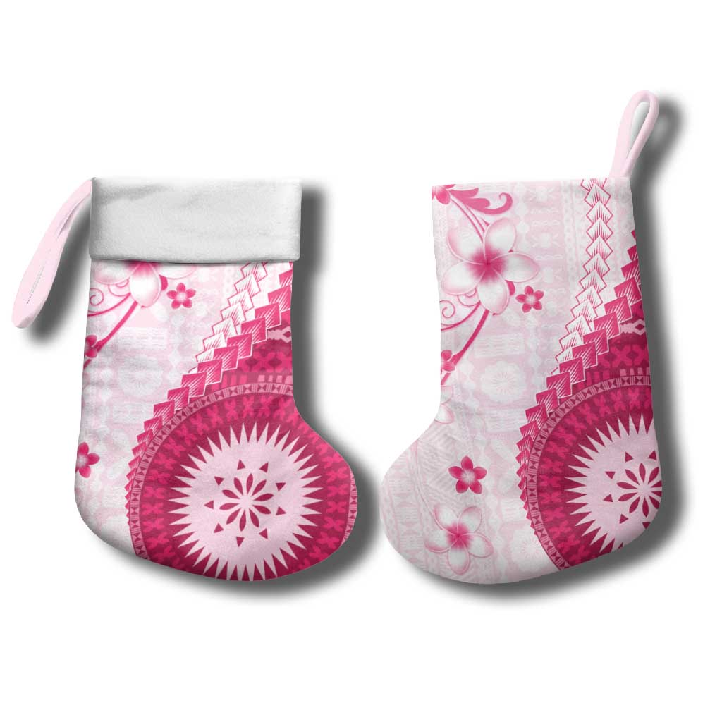 Bula Fiji Christmas Stocking Pink Plumeria Masi Tapa Pattern - Polynesian Pride