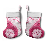 Bula Fiji Christmas Stocking Pink Plumeria Masi Tapa Pattern - Polynesian Pride