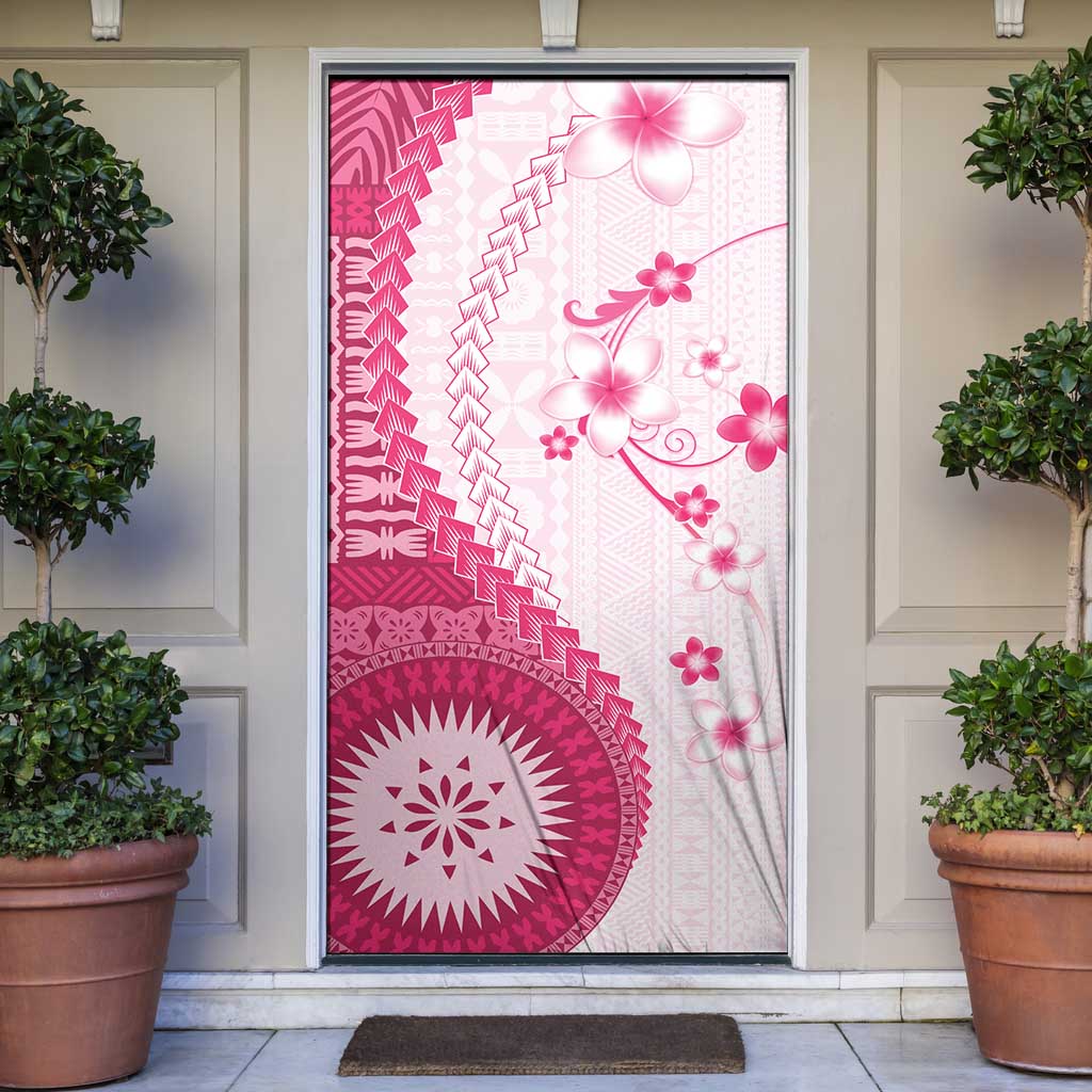 Bula Fiji Door Cover Pink Plumeria Masi Tapa Pattern - Polynesian Pride