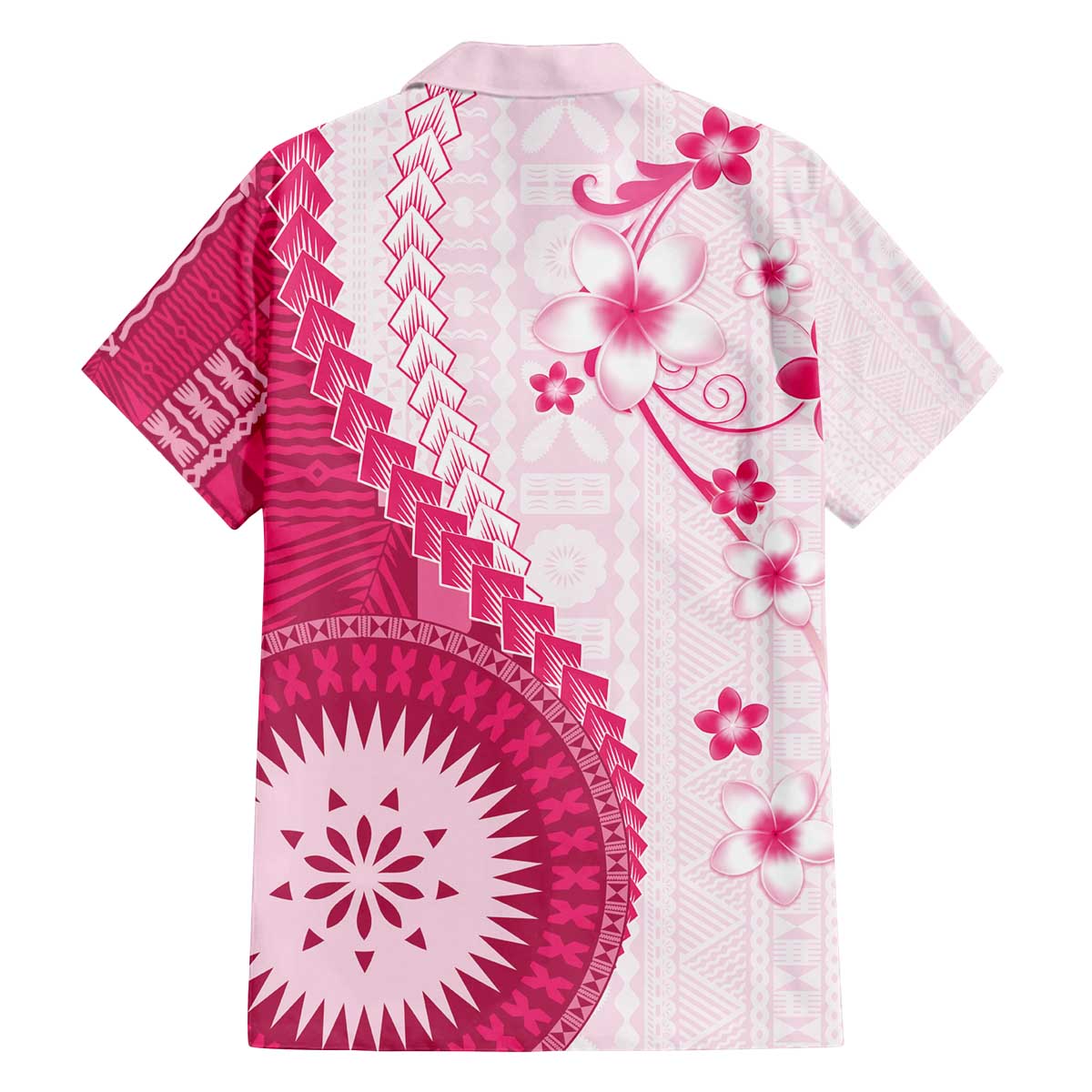 Bula Fiji Family Matching Off The Shoulder Long Sleeve Dress and Hawaiian Shirt Pink Plumeria Masi Tapa Pattern - Polynesian Pride